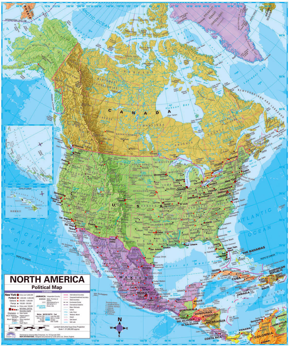 North America Map 18 Political map of North America with relief roads and major cities
