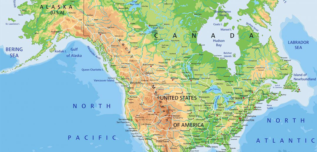 physical map of north america