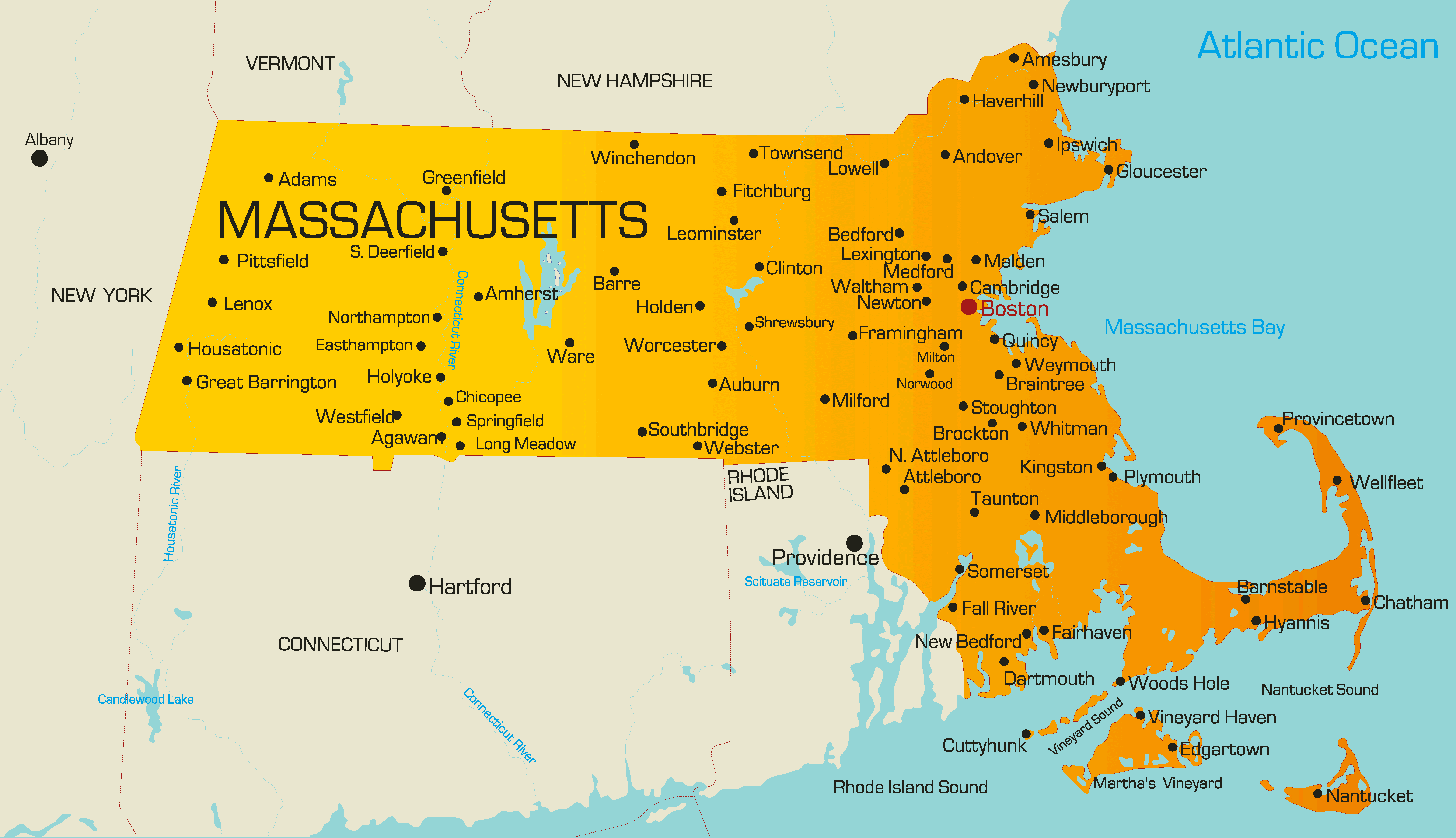 Map Of Massachusetts Guide Of The World