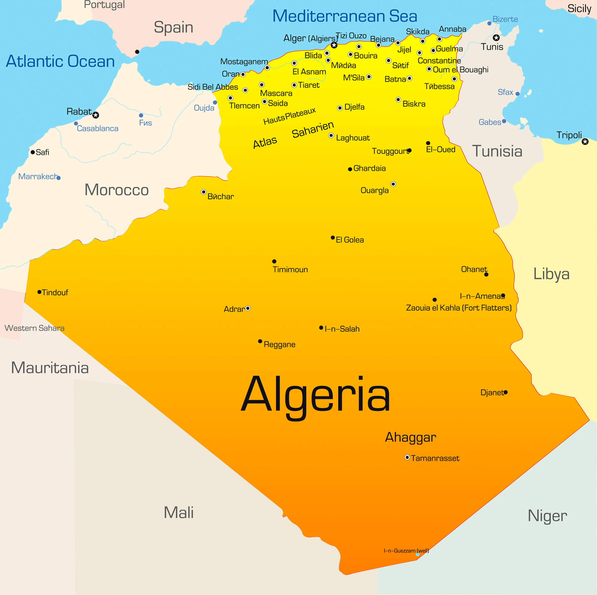 Labeled Map Of Algeria With States World Map Blank And Printable ...