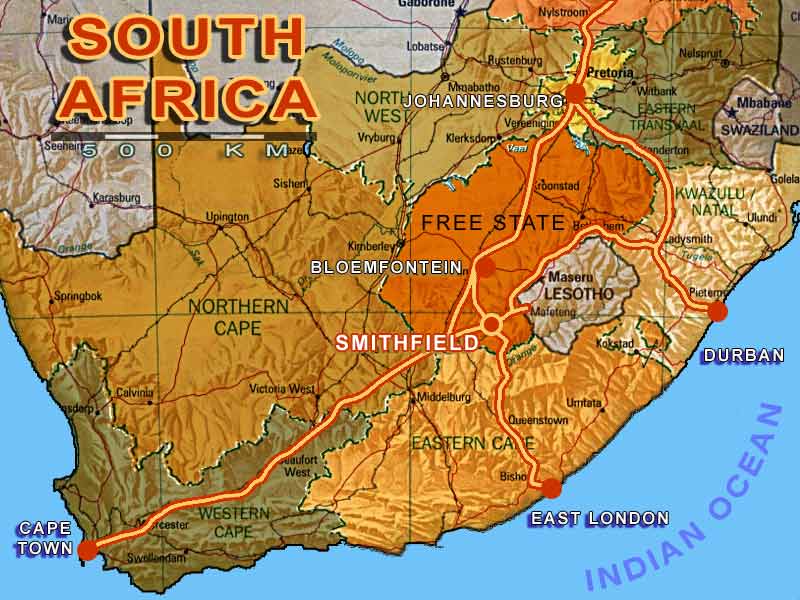 South Africa Physical Map