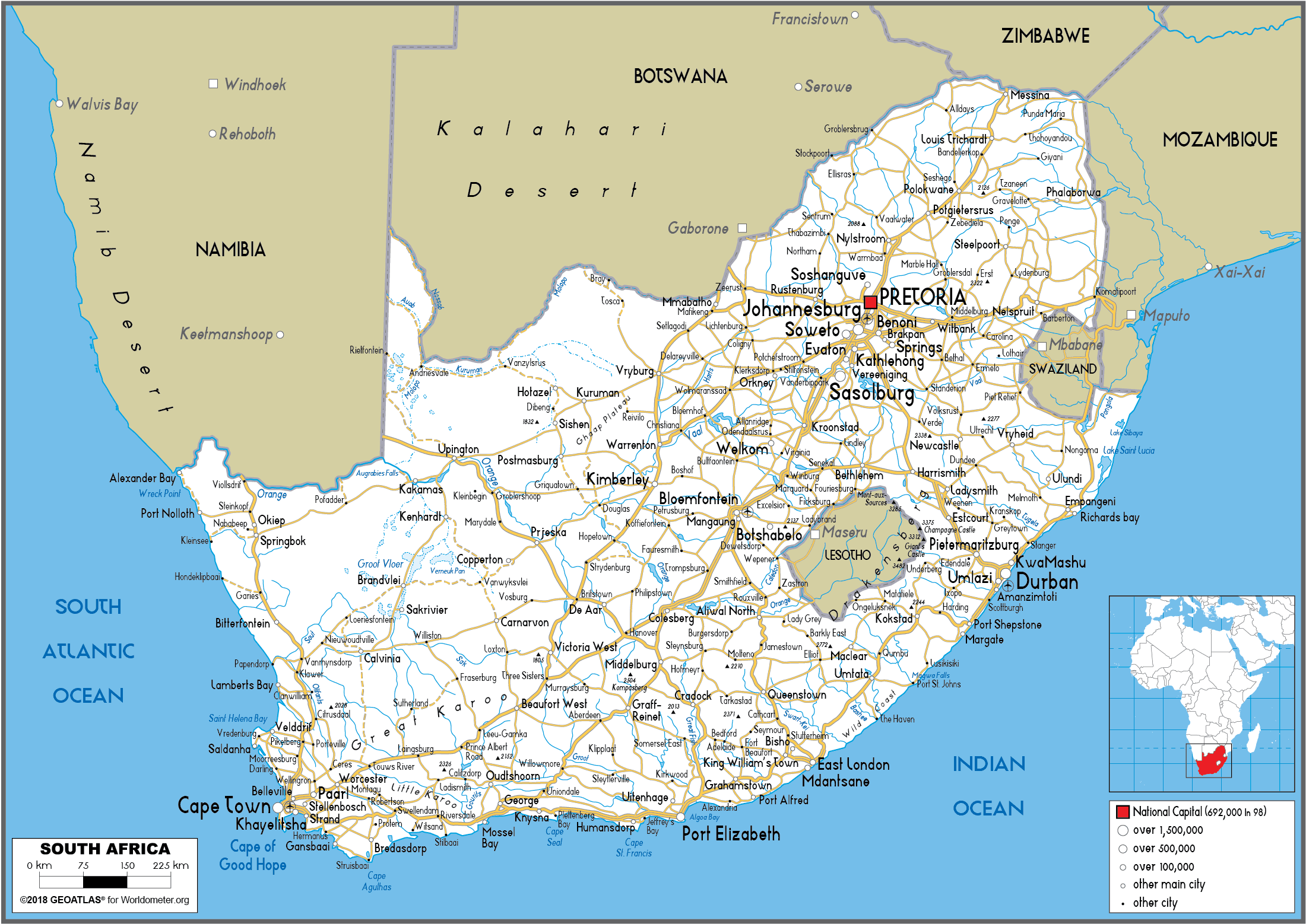 South Africa Physical Map