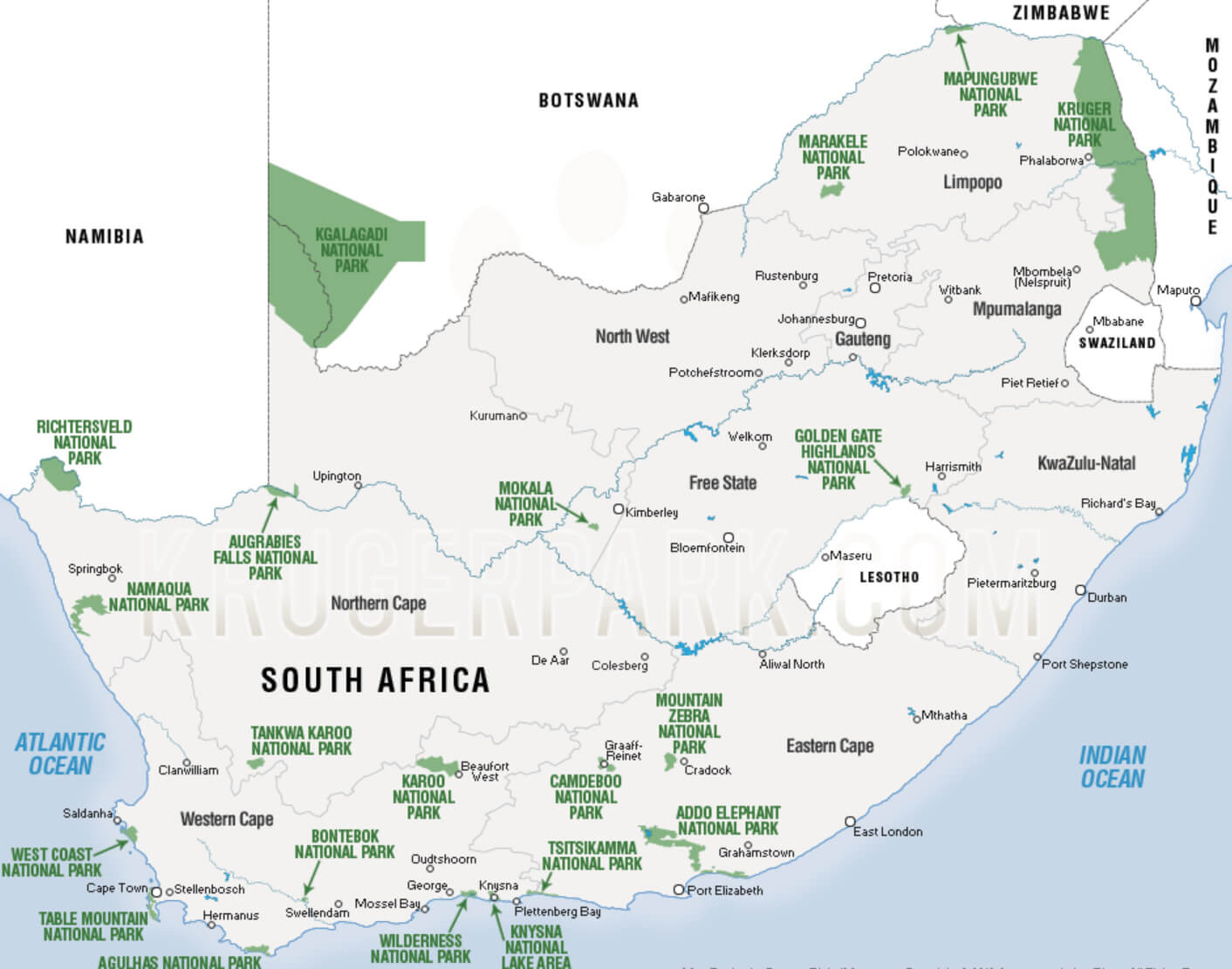 South Africa Safari Map with National Parks