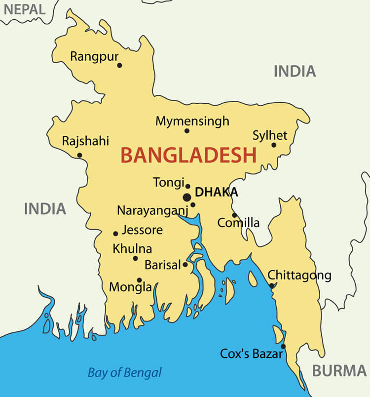 Bangladesh major cities map