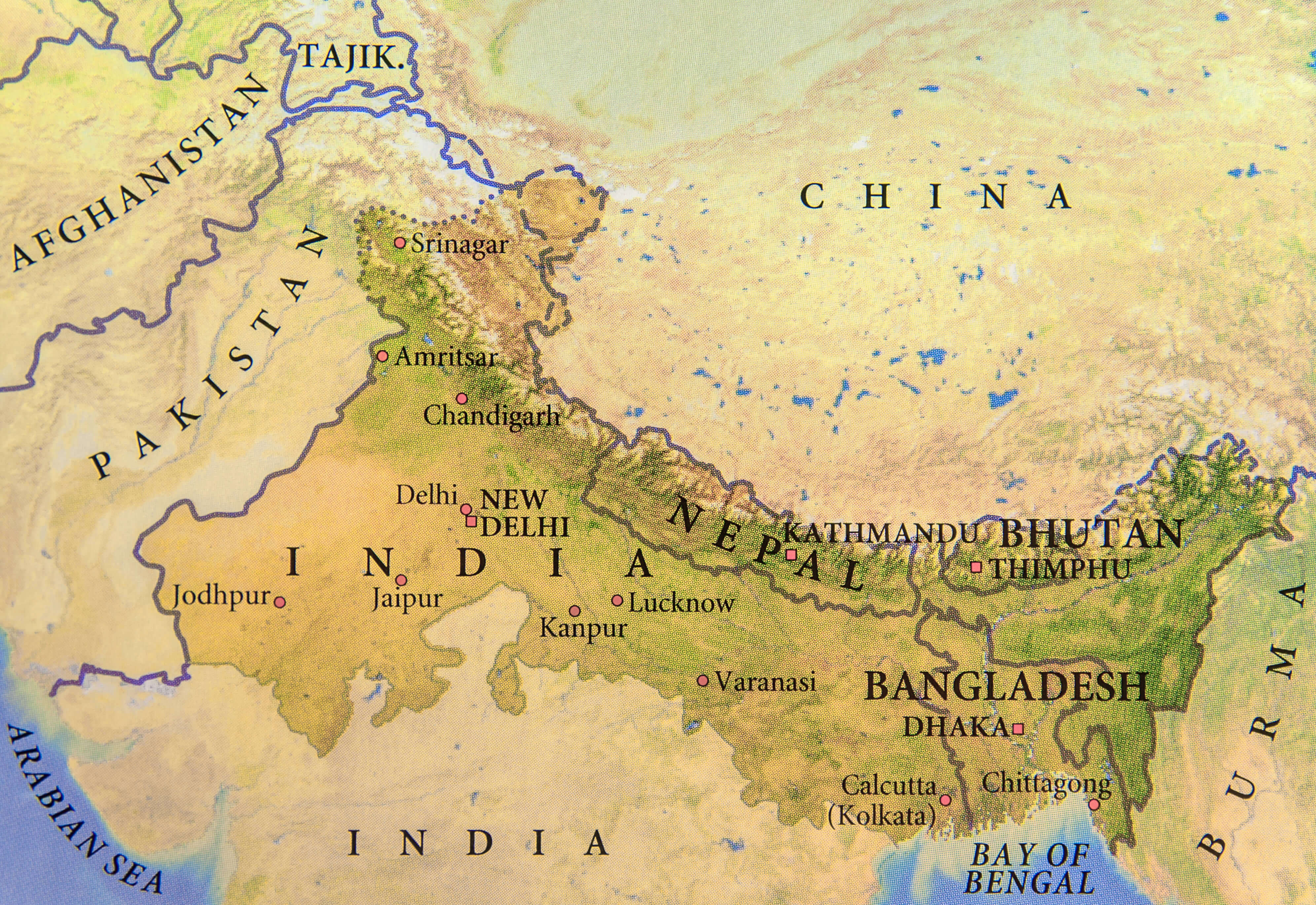 Bangladesh physical map with nepal and India