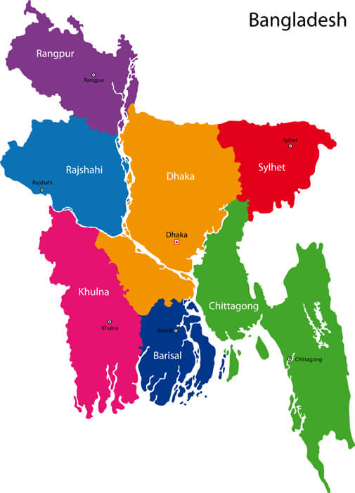 Bangladesh regions map