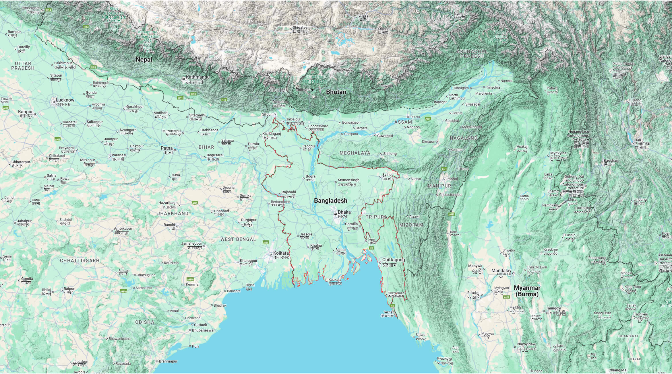 Bangladesh terrain map