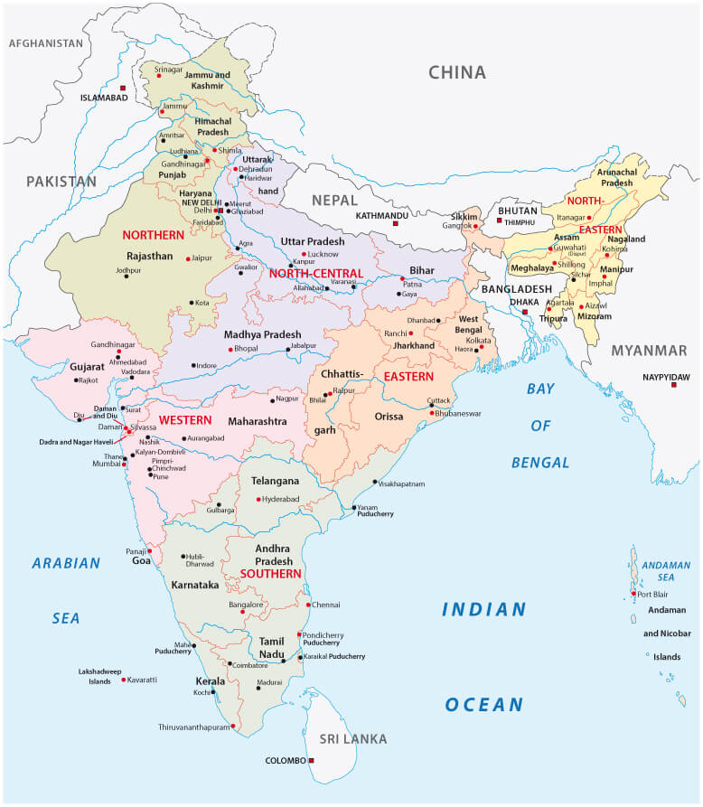 India political map with Bangladesh