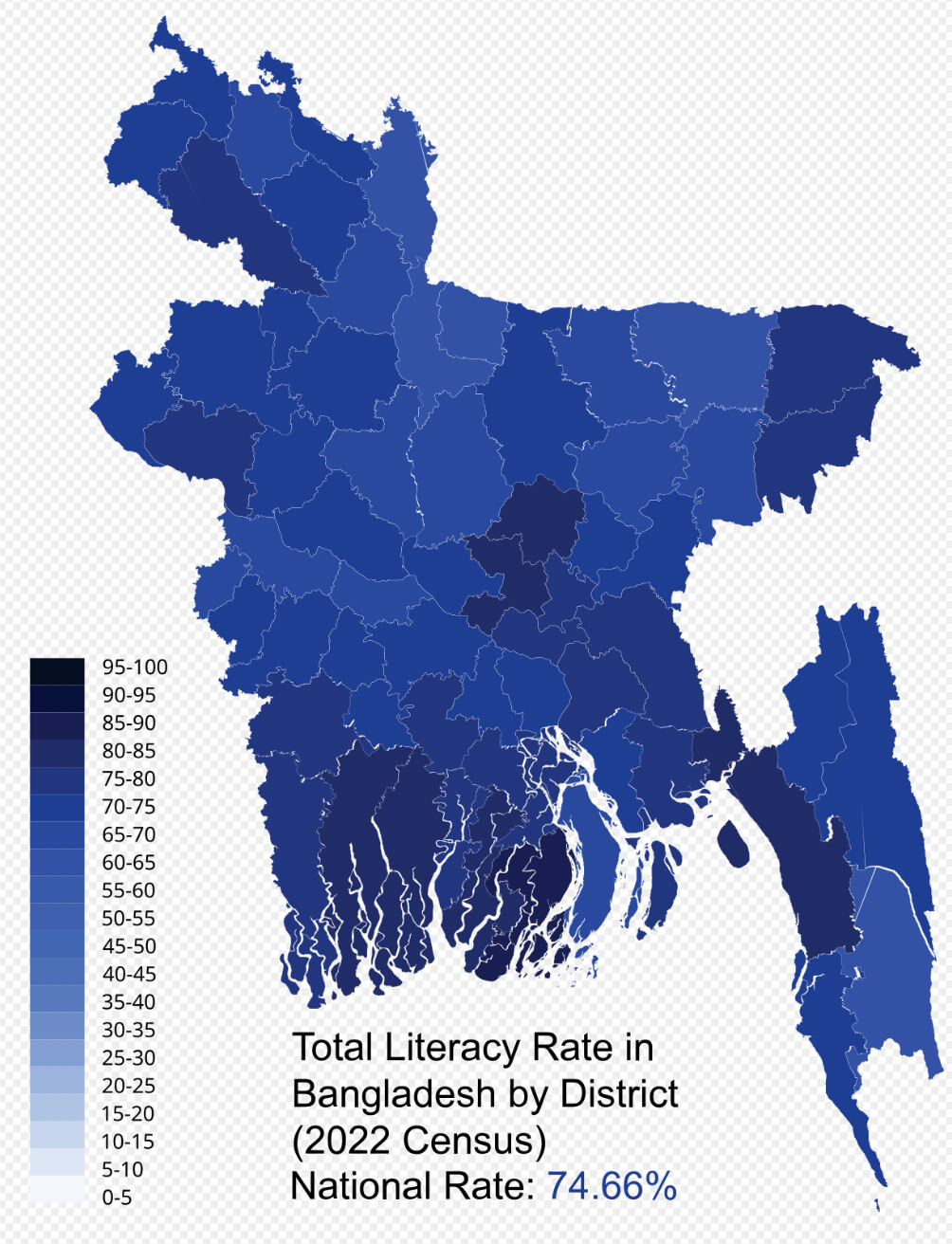 literacy rate map in Bangladesh 2022