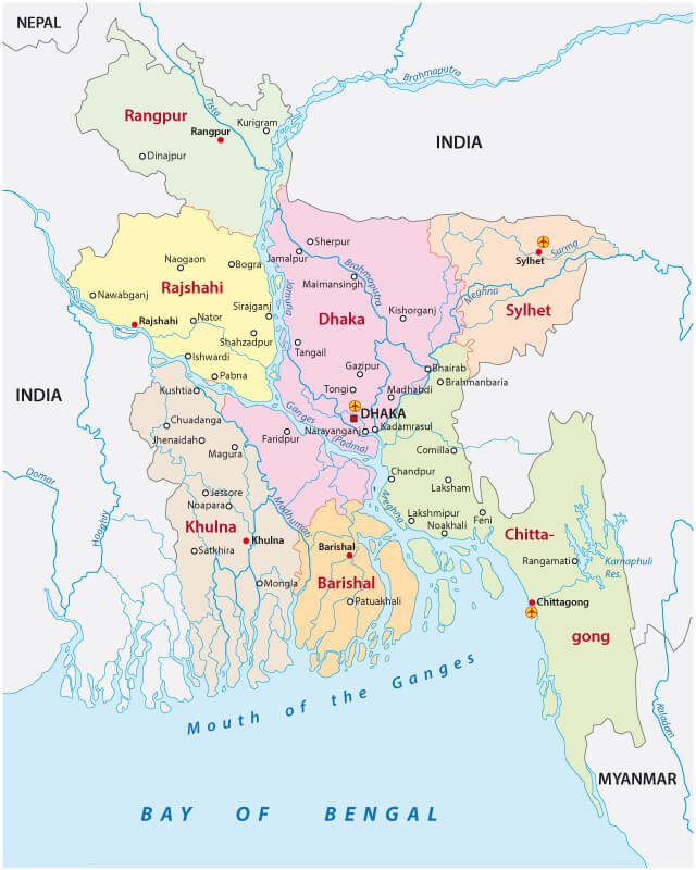 Political Map of Bangladesh: Divisions and Major Cities