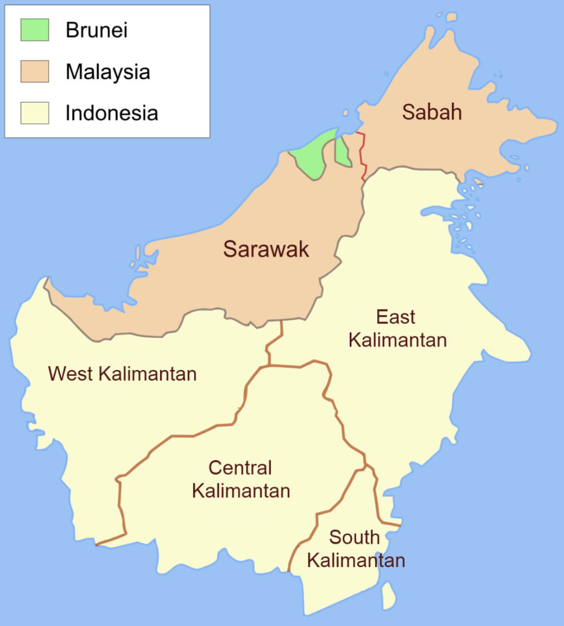 Brunei map with Malaysia and Indonesia