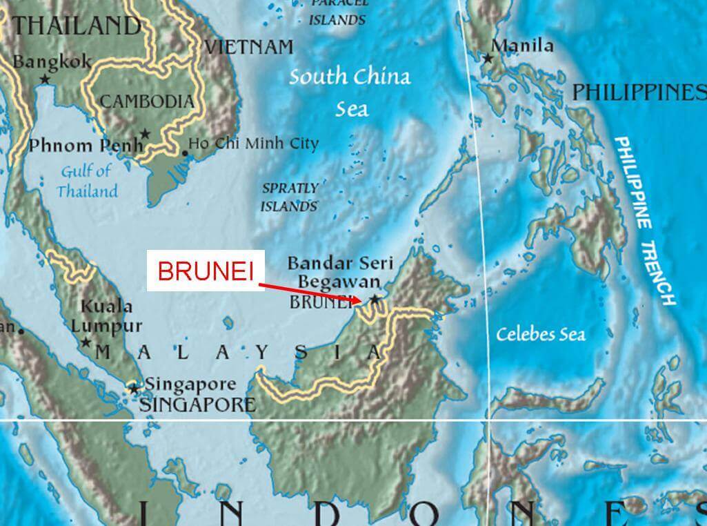 Map showing Brunei's location in Southeast Asia near Malaysia