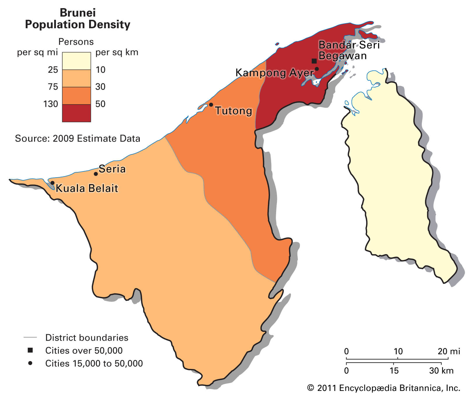 Brunei population density map