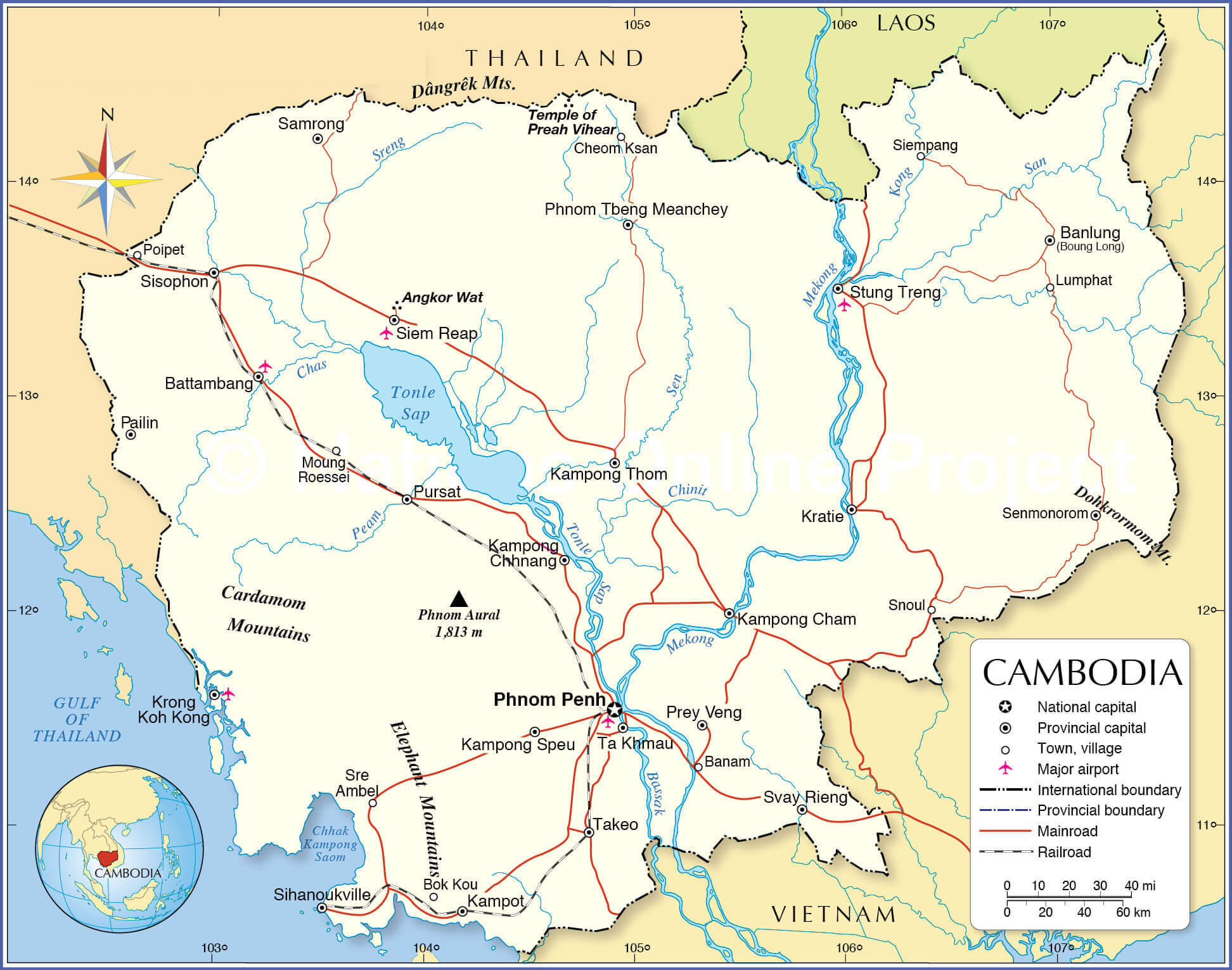 Cambodia Road Map: Highways, Cities, and Key Landmarks