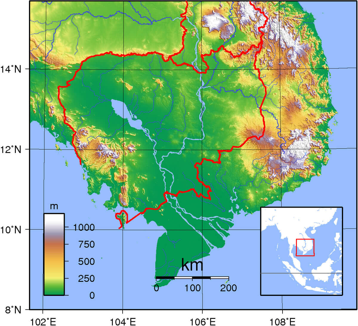 Cambodia topography map