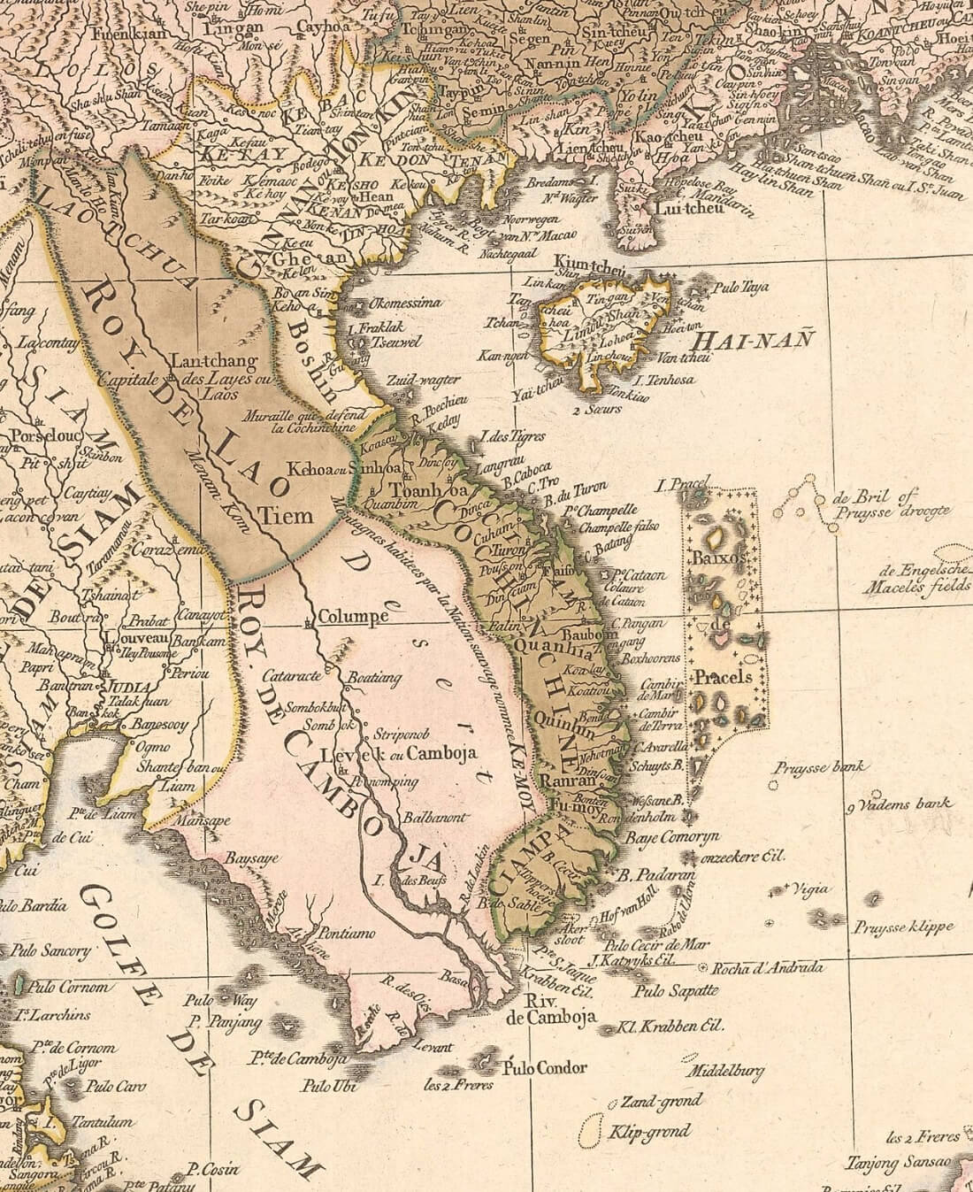 Map of Indochina and Cambodia in 1760