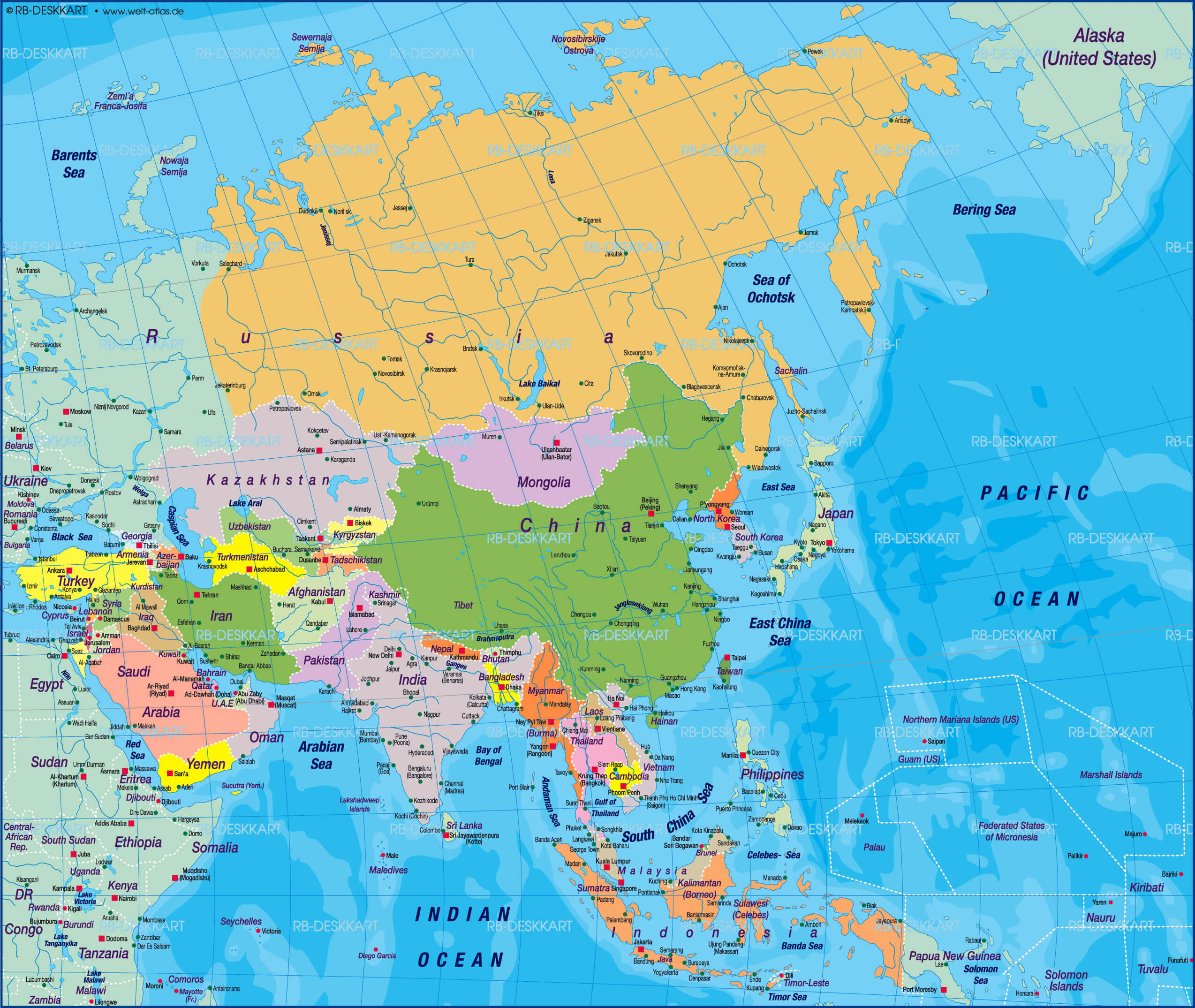 Asia Map 21 Asia countries map with main cities