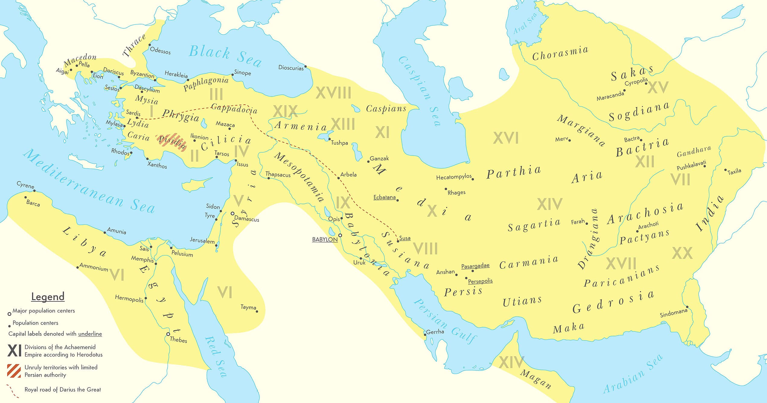 Achaemenid Empire in 500 BCE and Iran Map