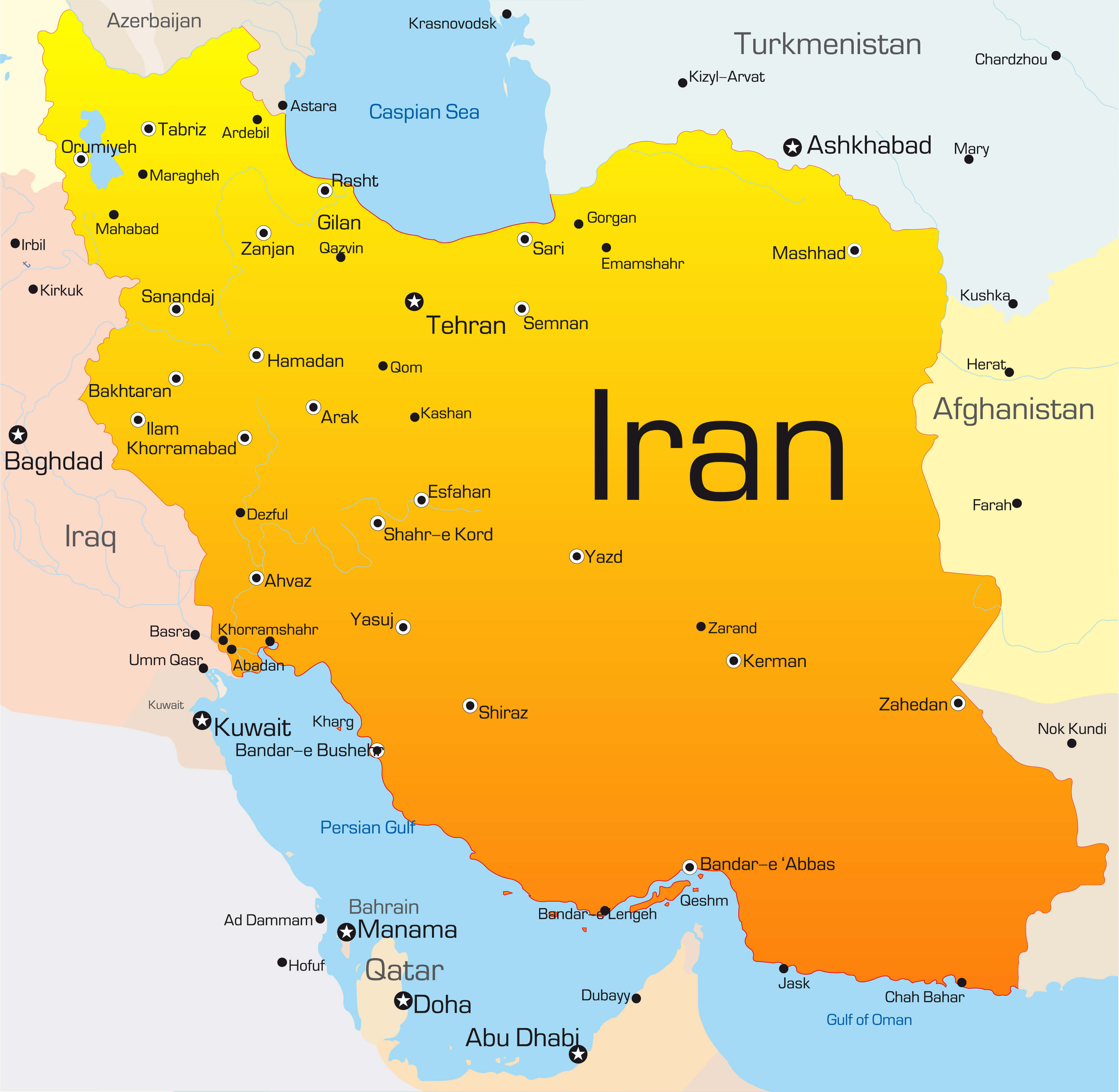 Iran major cities map