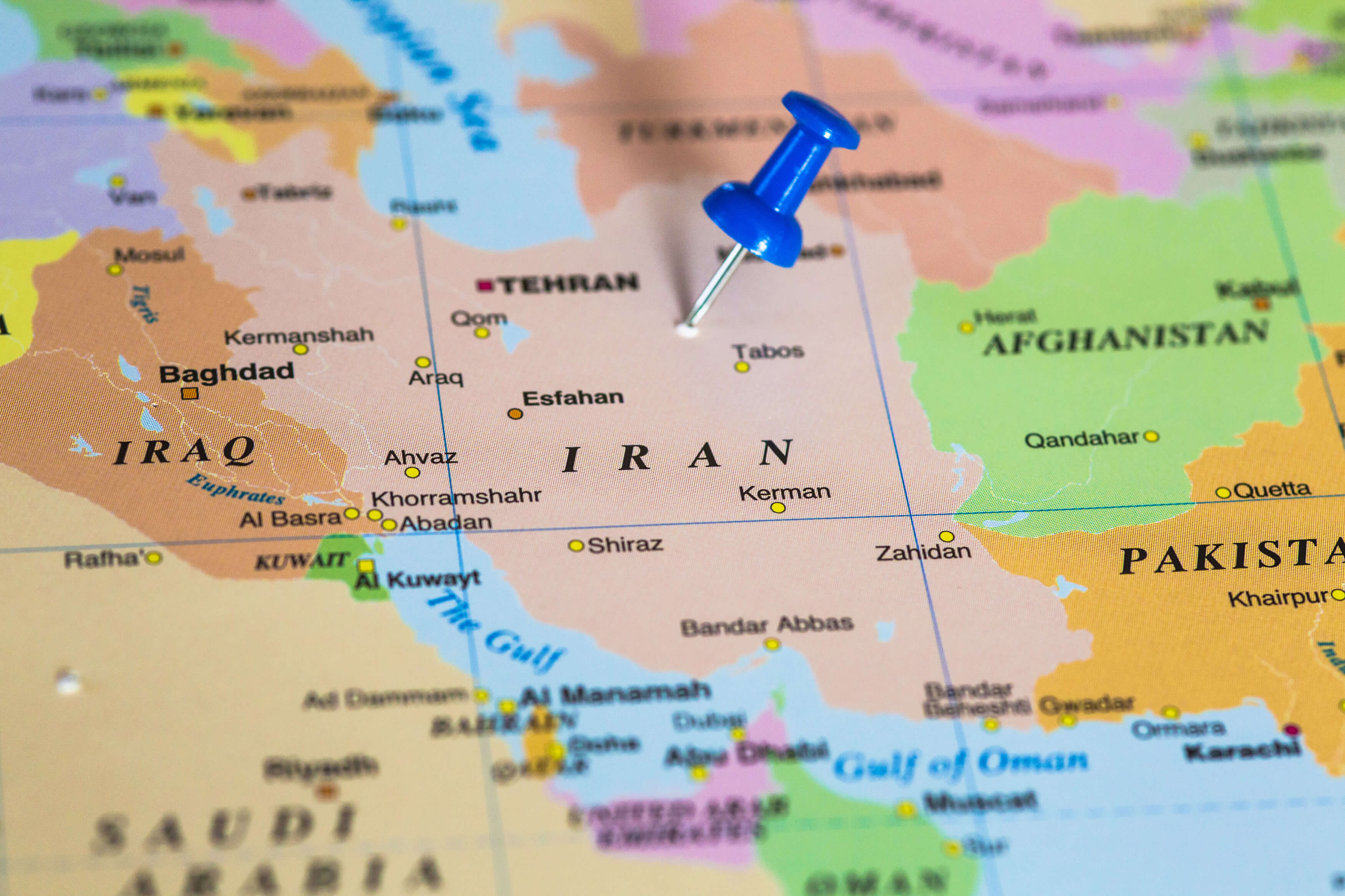 Iran Map with Iraq and Gulf Countries