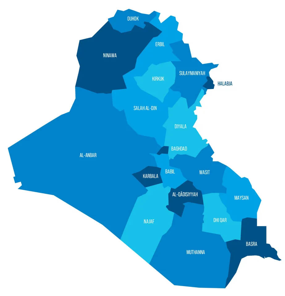 administrative map of Iraq with provinces