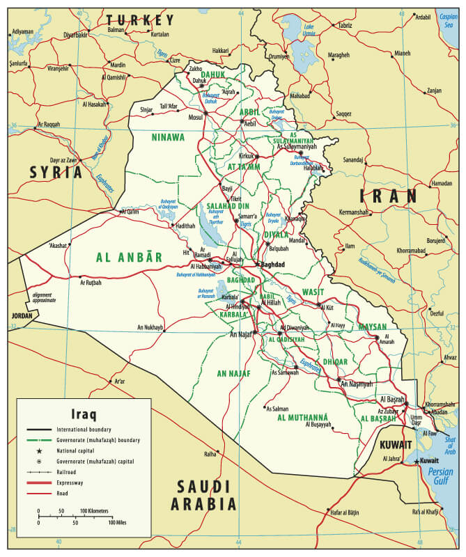 Iraq international boundary map