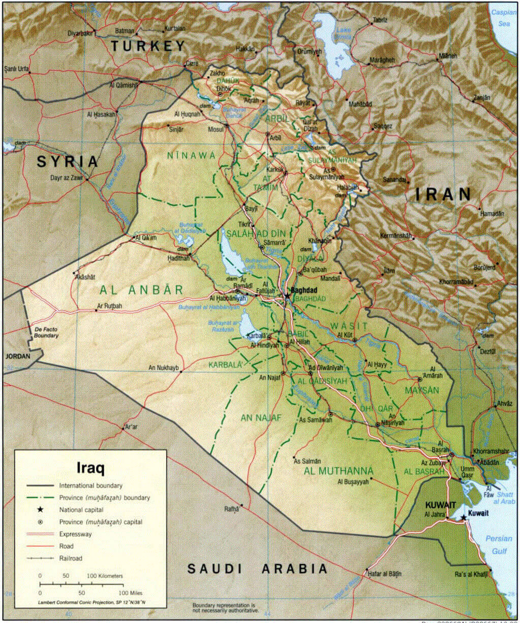 Physical map of Iraq