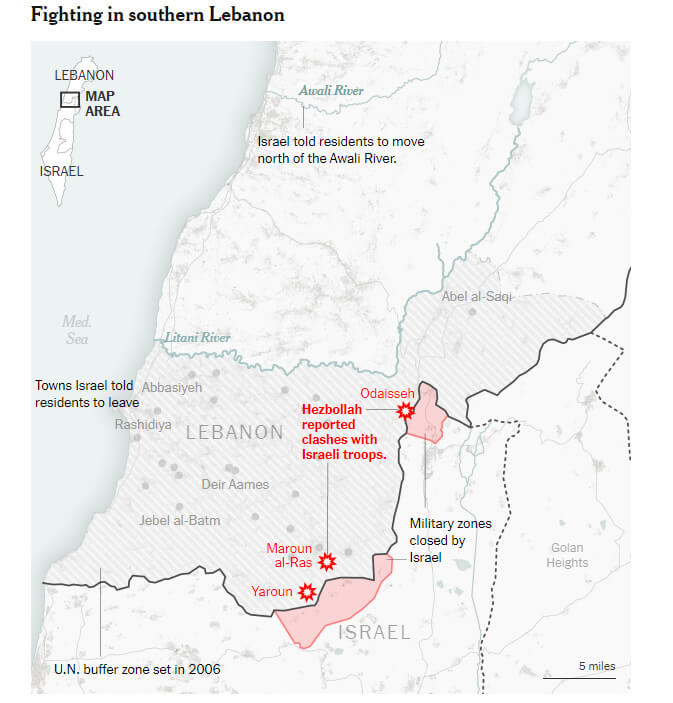 Israel - Hezbollah Fighting Map in Southern Lebanon