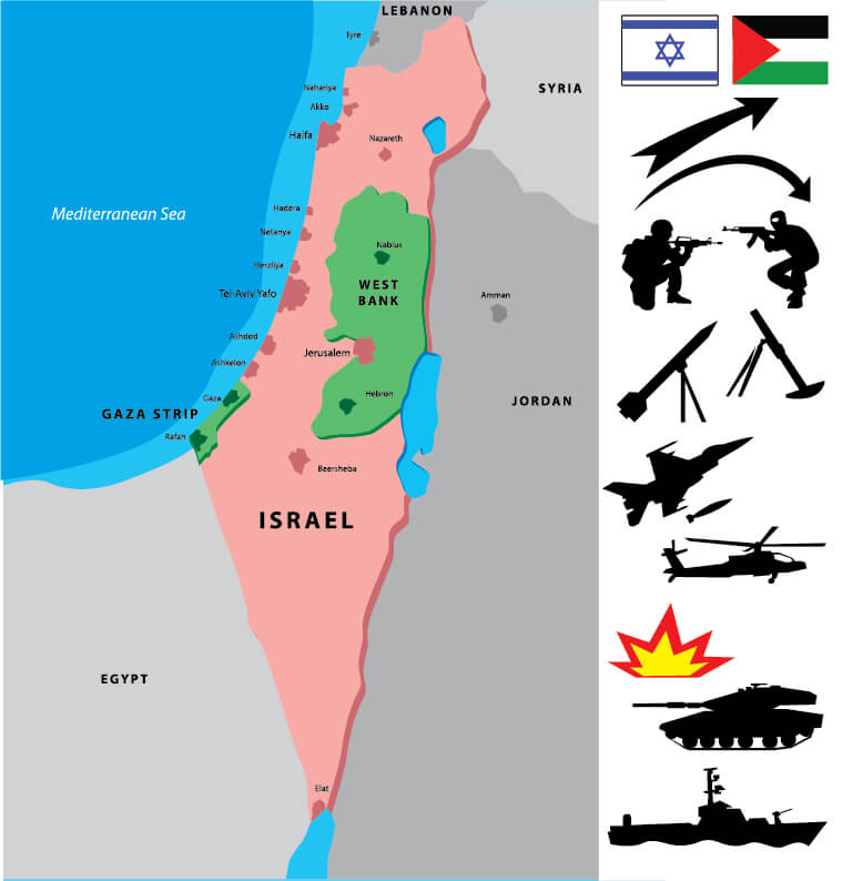 Israel Map with Middle East Conflicts