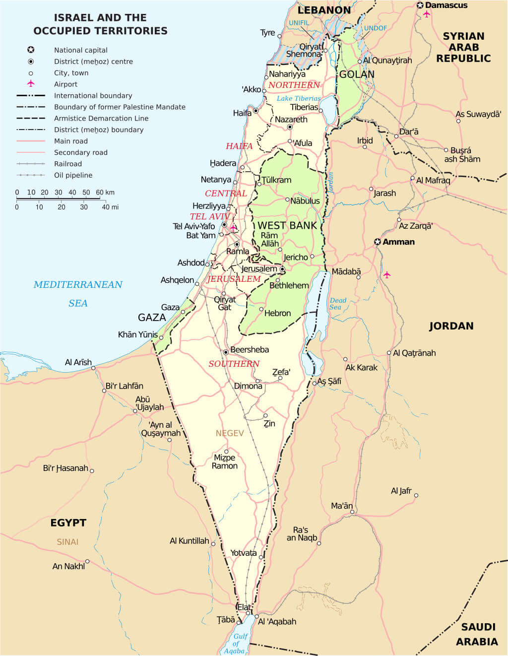 Israel West Bank Gaza Strip Golan Heights Map