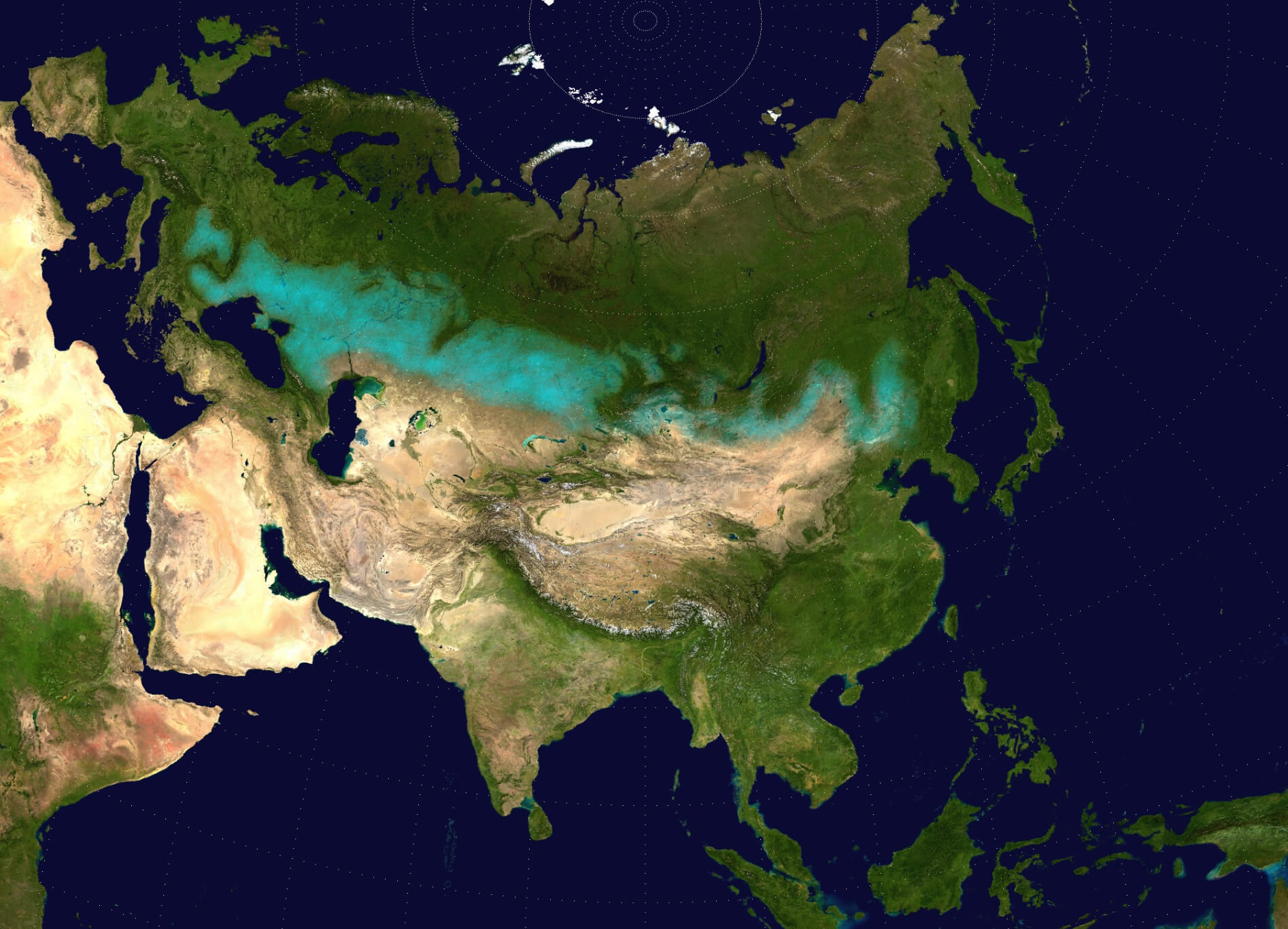 Asia satellite map with Kazakhstan