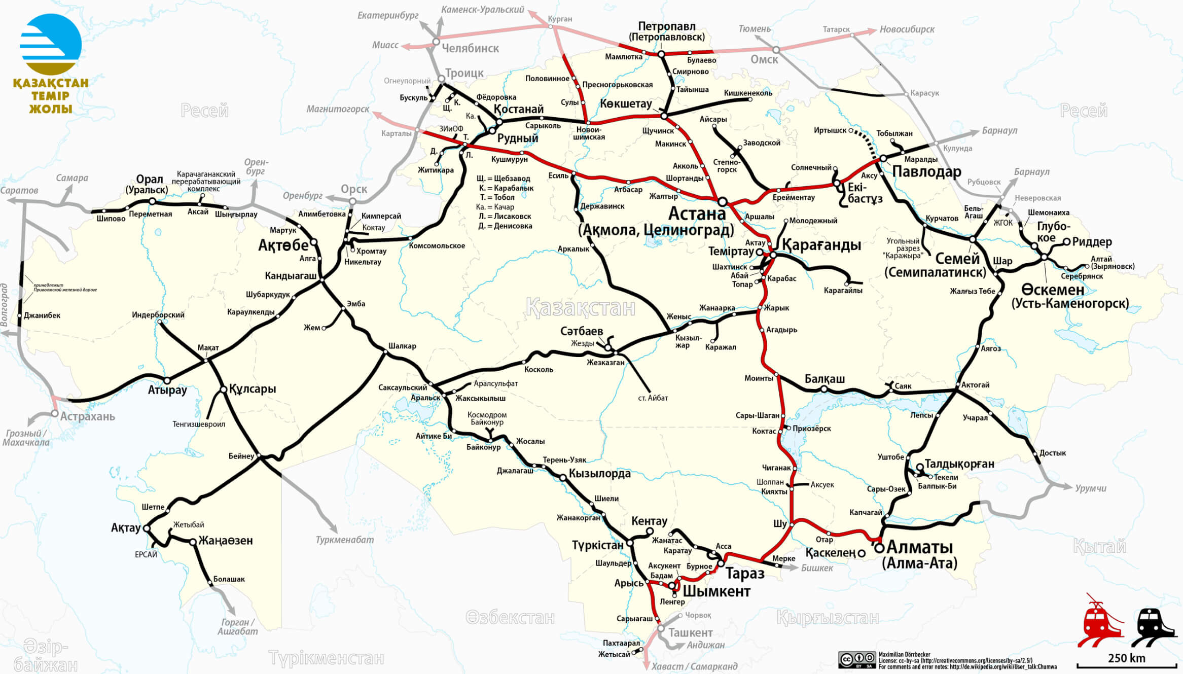 Map of Kazakhstan railway network