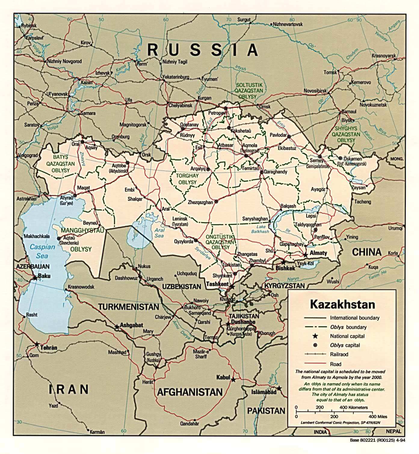 Physical Map of Kazakhstan