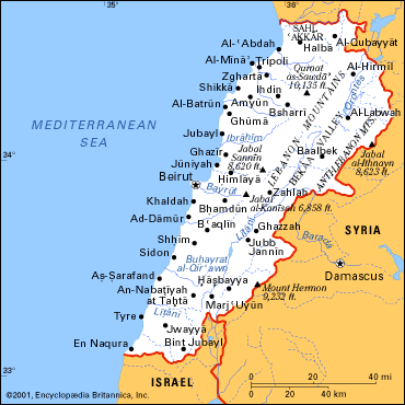 Cities map of Lebanon