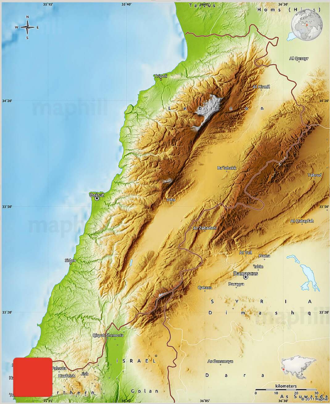 Lebanon Elevation Map