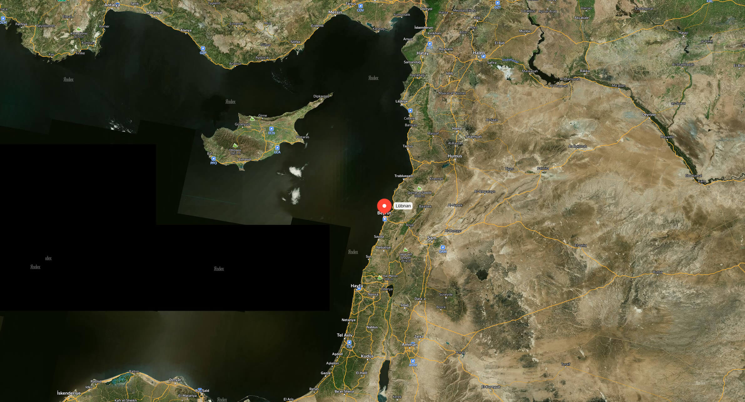 Lebanon Israel Satellite Map