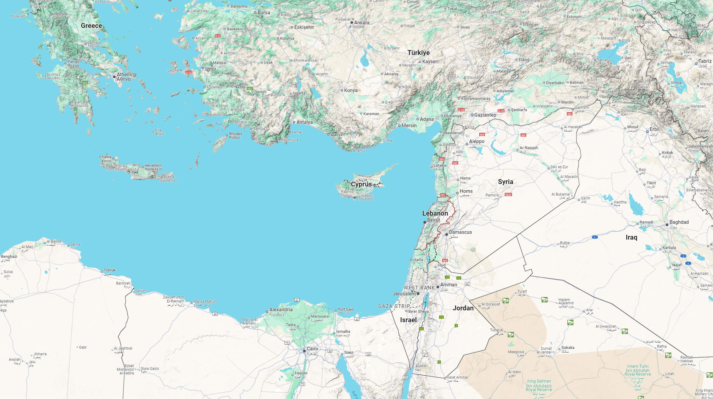 Lebanon Israel terrain map