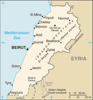 Lebanon Major Cities Map