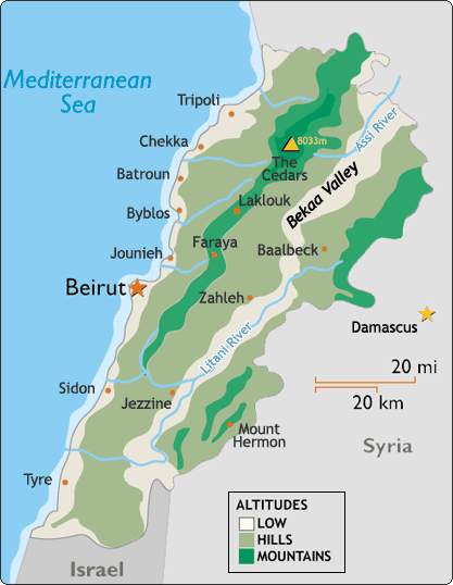 Lebanon rivers Map