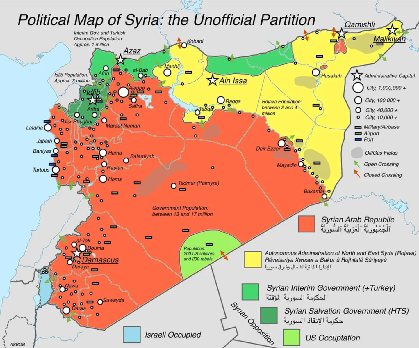 Political map of Syria showing zones of control in November 2024