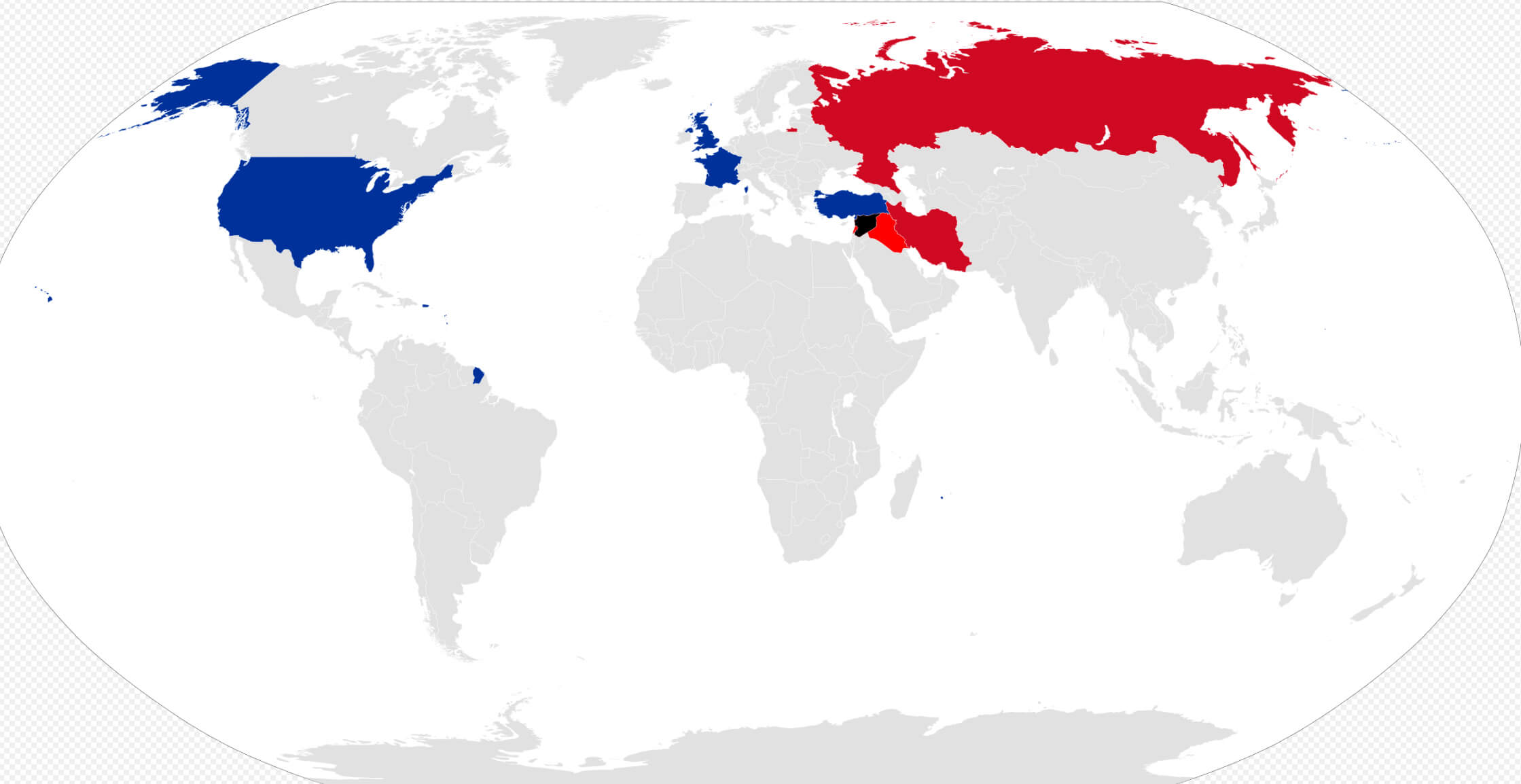 Support map of Syrian opposition blue and Syria red