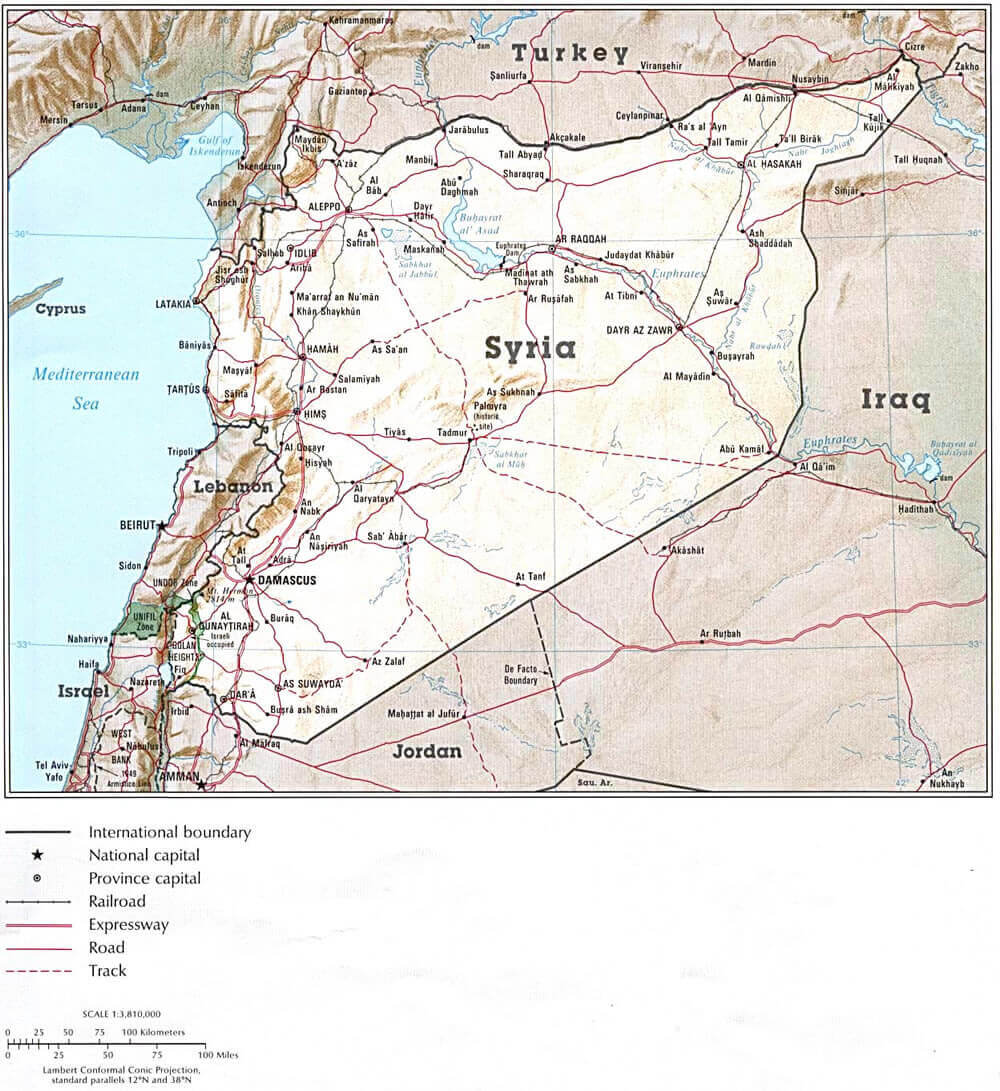 Syria international border map