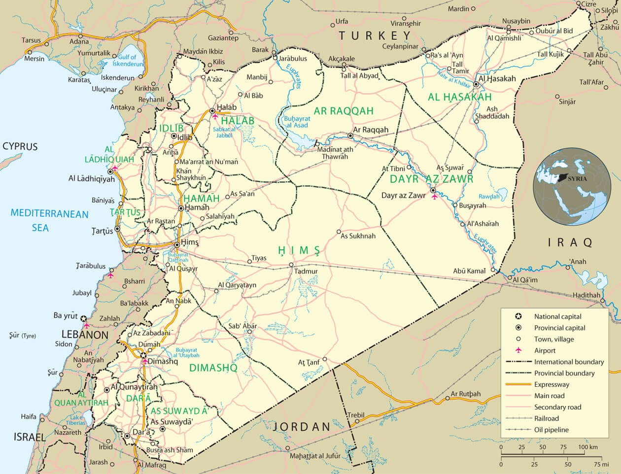 Syria Main Road and Railroad Map: Connectivity Across the Country