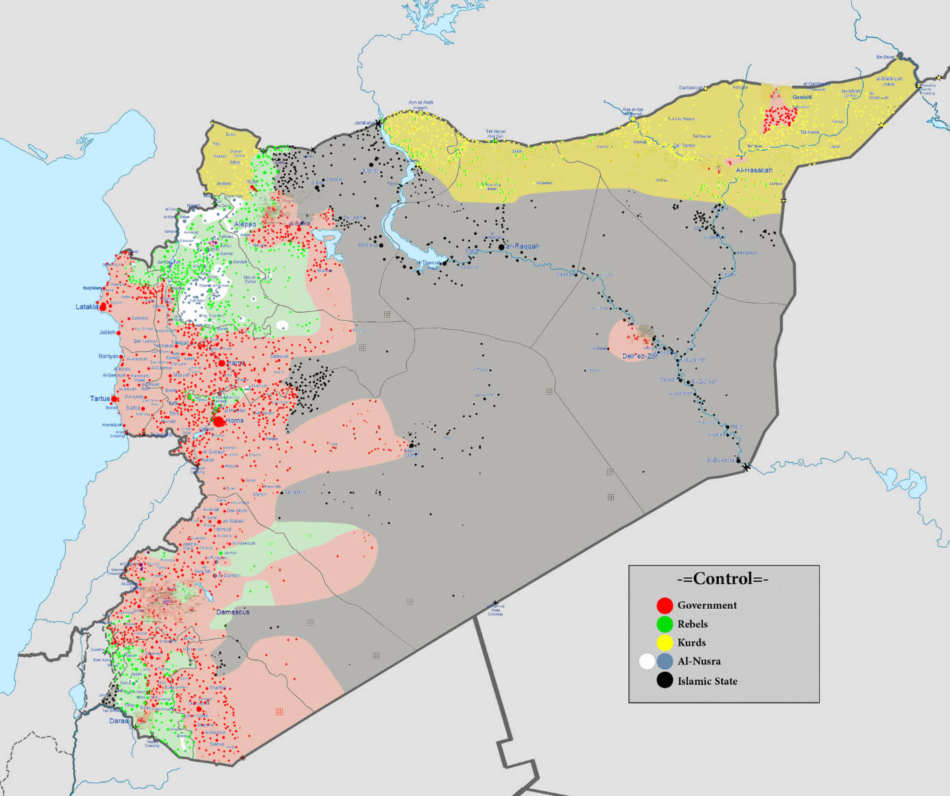 Syria Military Situation Map in 2015: Zones of Control and Conflict