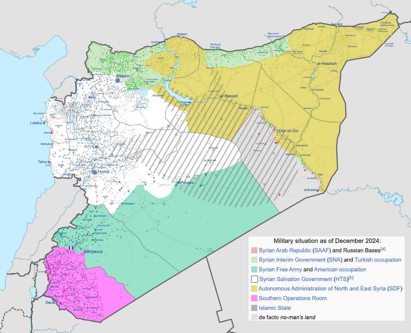 Syria Military Situation Map as of December 2024: Territorial Overview