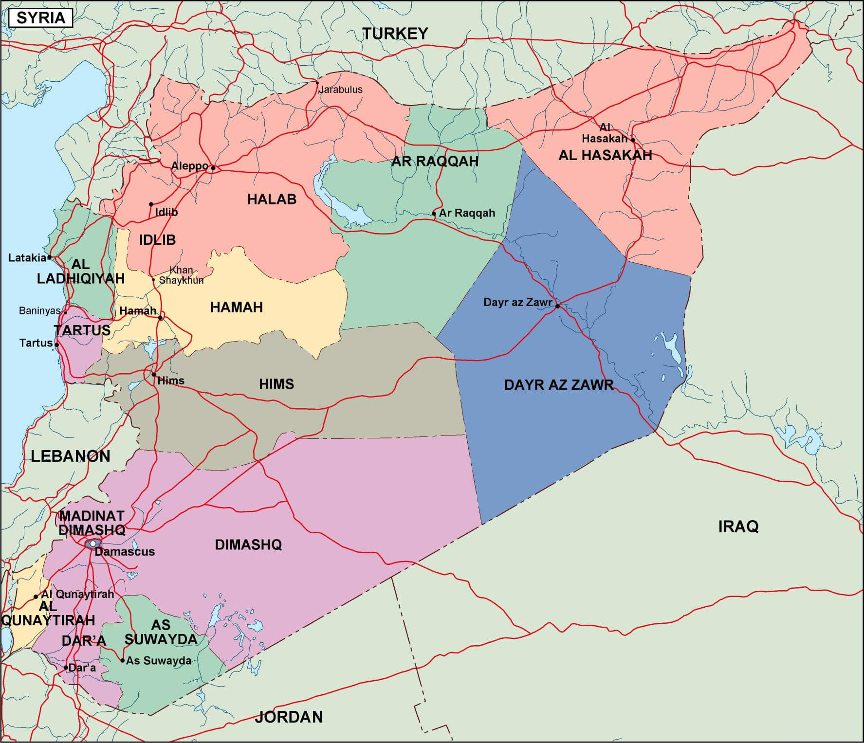 Syria provinces map