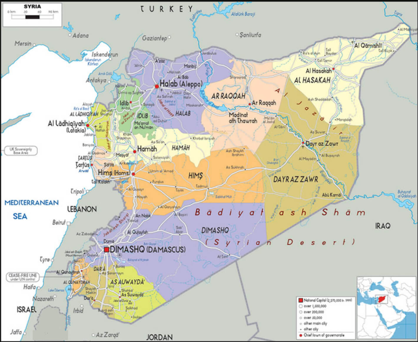 Syria regions map with provinces, major cities, and geographic divisions