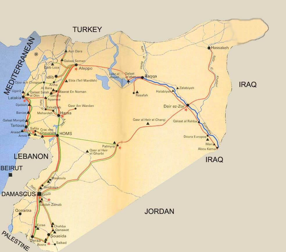 Syria road map with main cities