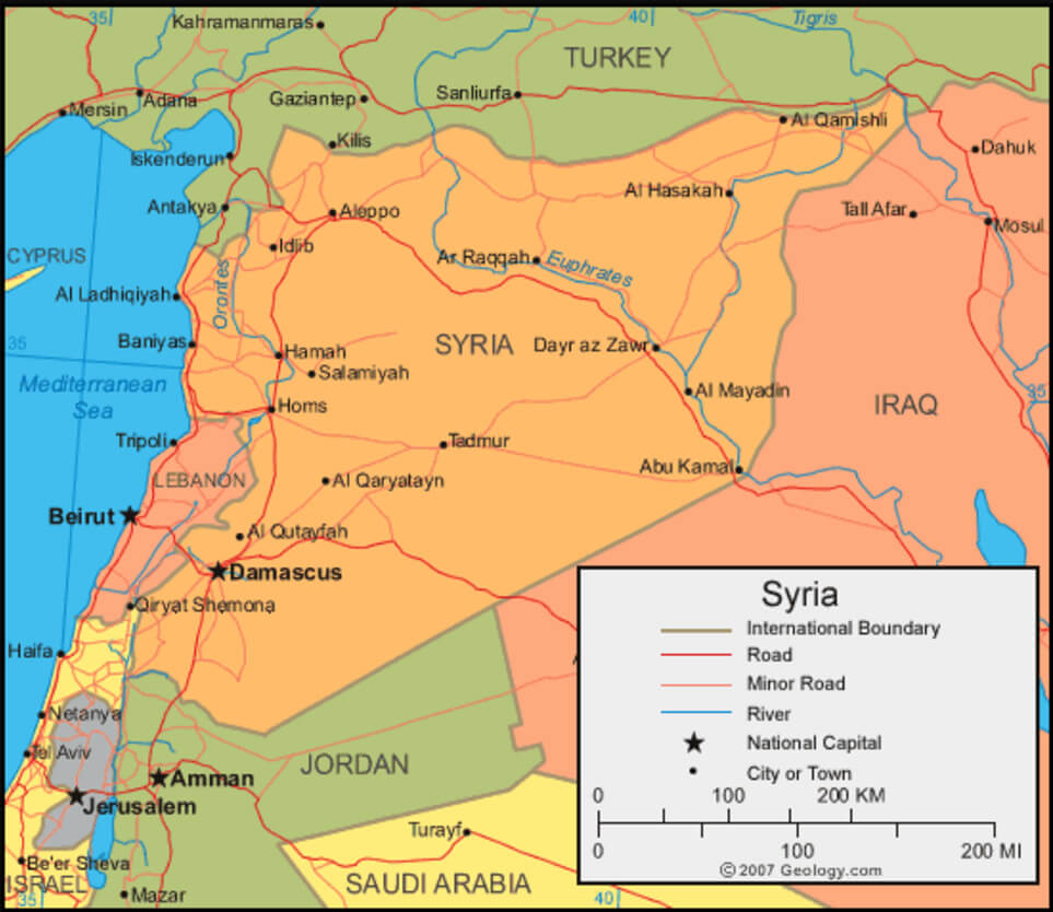 Syrian major cities map