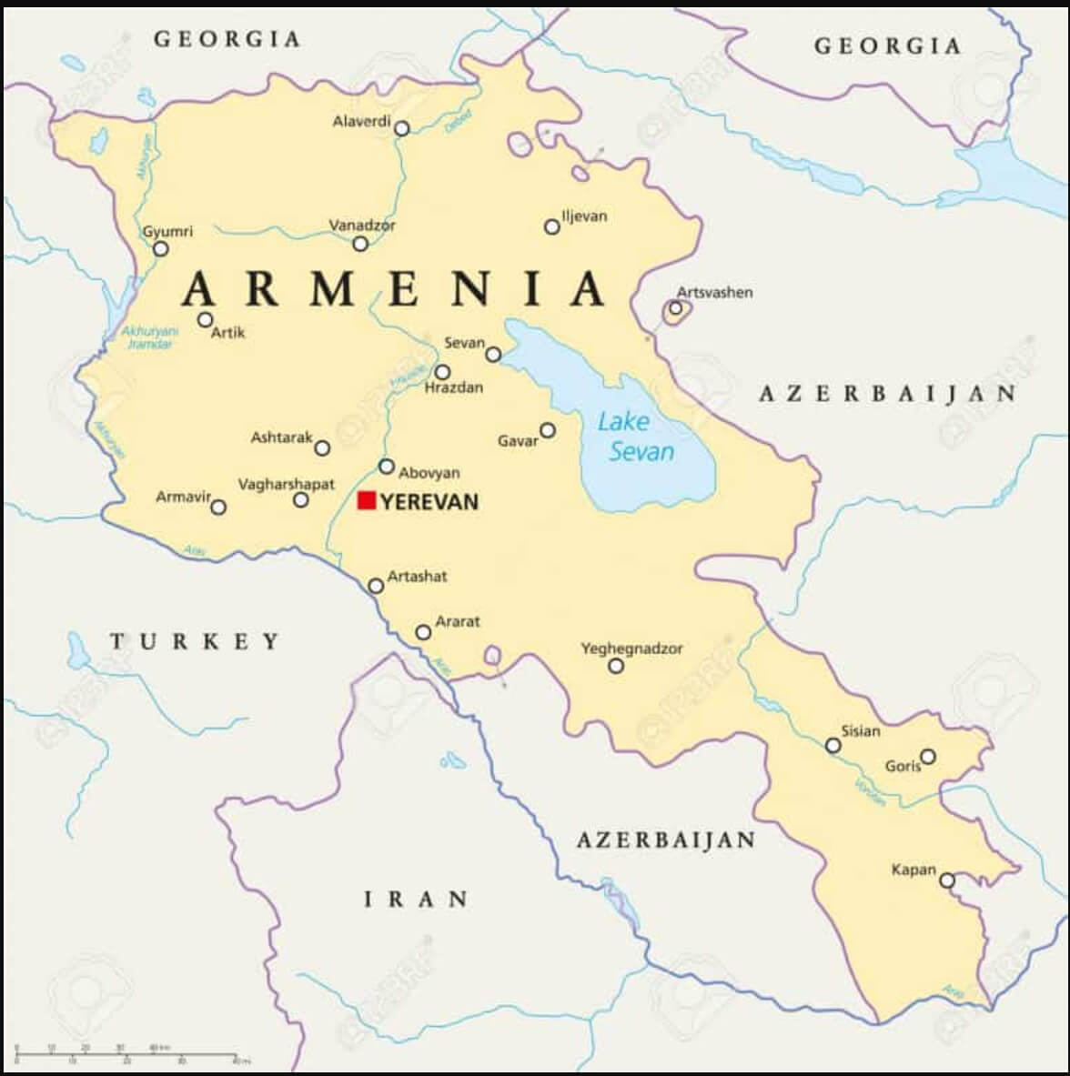 Armenia Major Cities Map